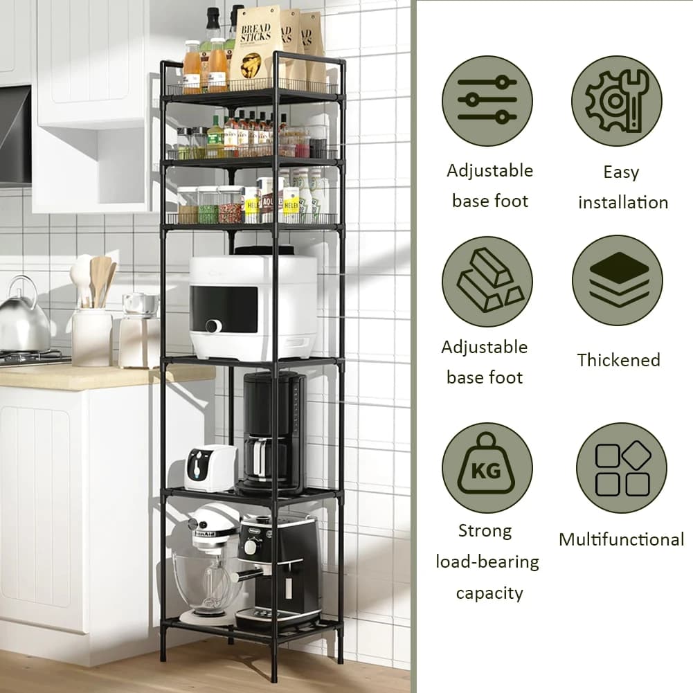 Prateleira de armazenamento de metal de 6 camadas com micro-ondas e utensílios de cozinha