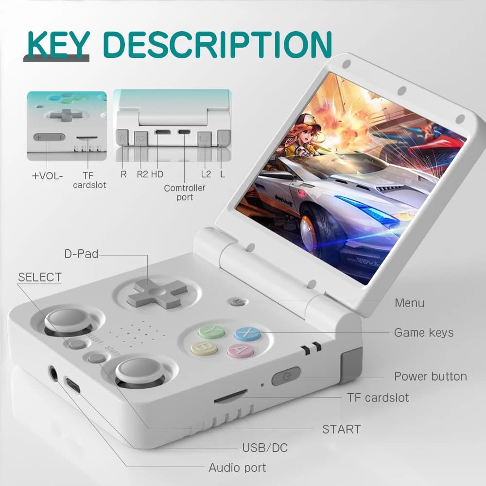 Console de jogo portátil Miyoo flip v2 em várias cores com tela IPS de 3.5 polegadas