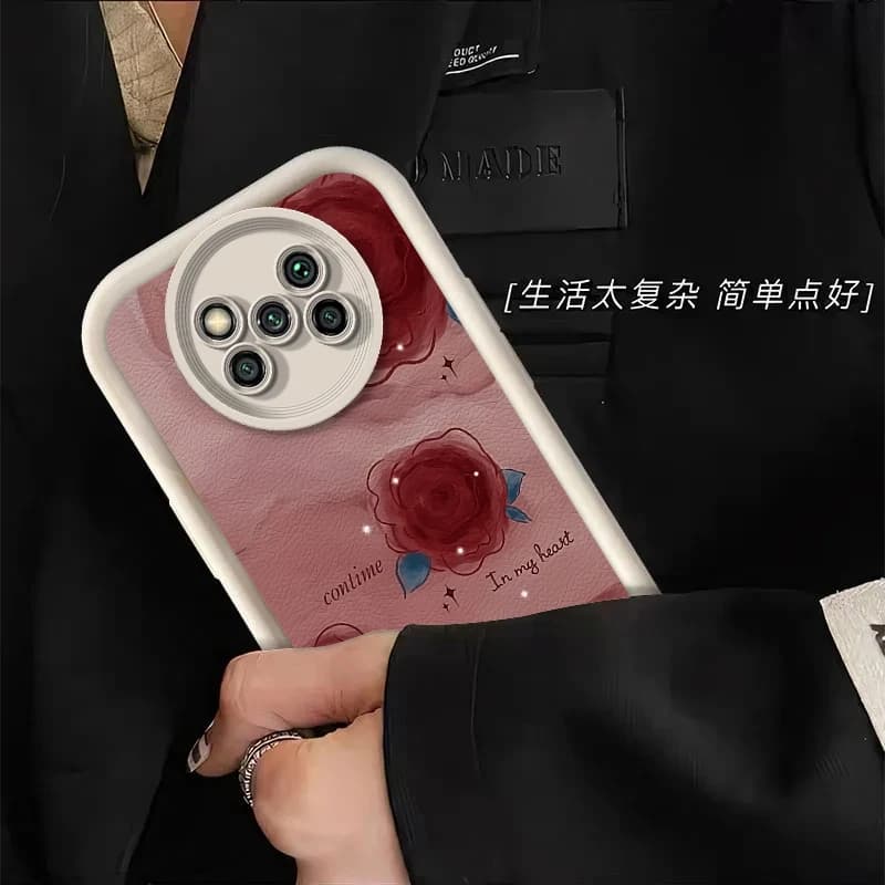 Capa para celular Poco Xiaomi Mi em silicone branco com estampa de rosas vermelhas delicadas