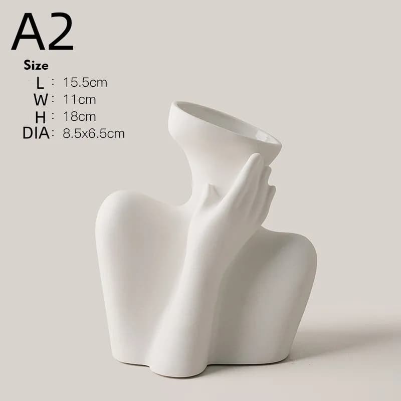 Vaso decorativo Jácotei humano branco em cerâmica tamanho A2 com design criativo para ambientes internos