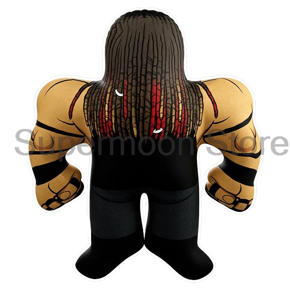 Almofada 3D Jacob Fatu Eagle Big Shots, personagem de desenho animado, musculoso, barba e cabelo longos, camiseta preta com logotipo vermelho.