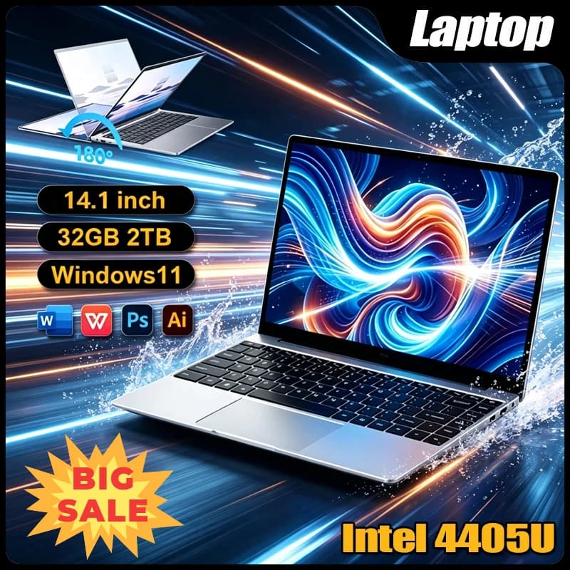 Notebook gamer ultrafino 14.1 polegadas com Windows 11, 16GB RAM, SSD 2TB, Intel 4405U, tela 1920x1080, ideal para escritório e estudo