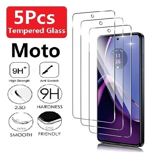 Película protetora de tela em vidro temperado para Motorola, 5 peças, alta resistência e anti-arranhões
