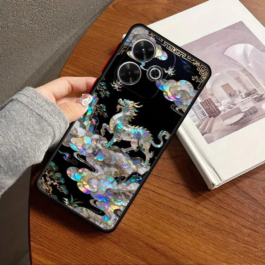 Capa de telefone Mysterious Kirin para Xiaomi Redmi Note com design de dragão iridescente