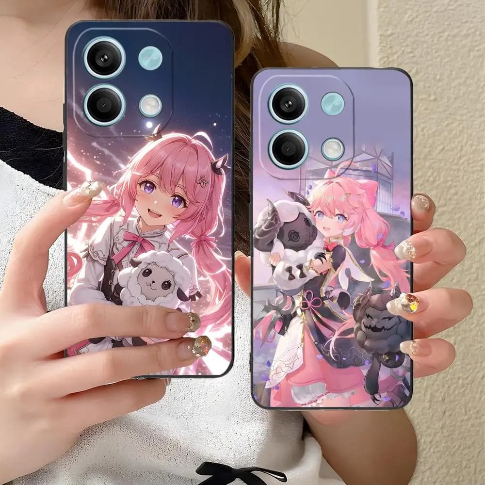 Capa de luxo para Xiaomi Redmi Note 14 com personagem rosa e estampa colorida Wuthering Waves Encore
