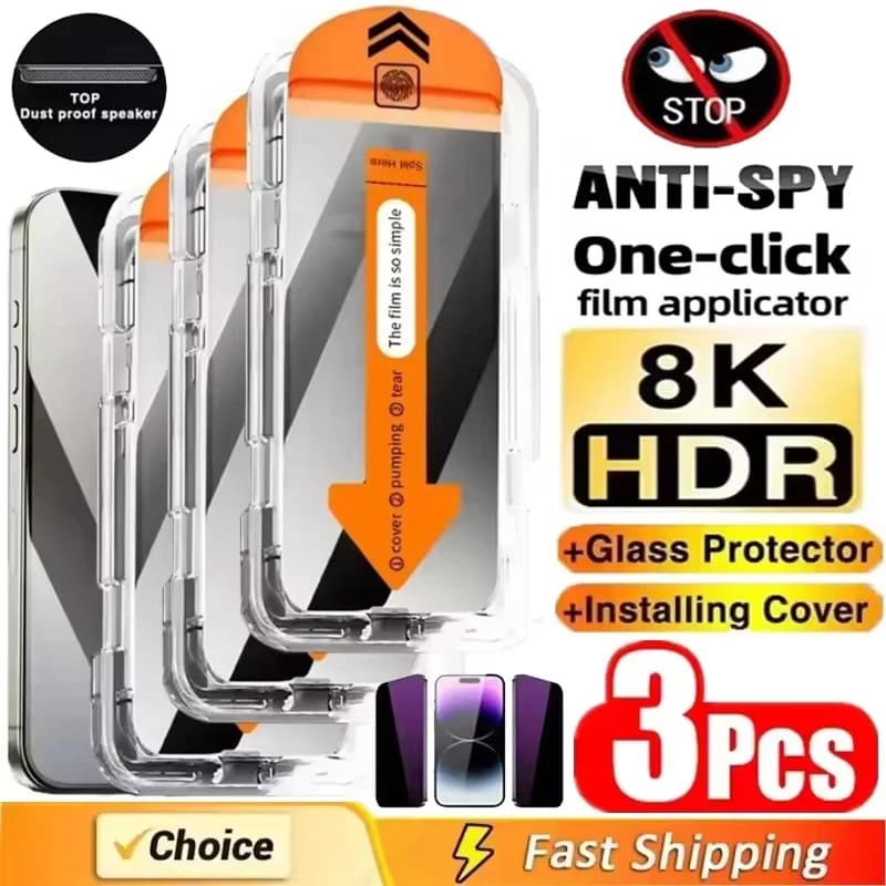 Kit de protetores de tela de vidro temperado anti-espião para Xiaomi com aplicador de película e capa de instalação