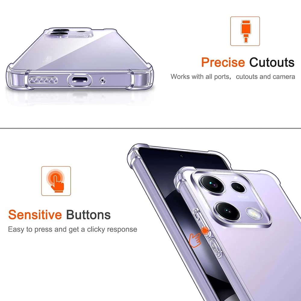 Capa transparente para Xiaomi Redmi Note 14 com recortes precisos e botões sensíveis ao toque