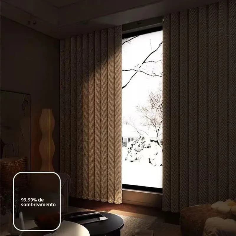 Cortina blackout à prova de som e vento, textura em relevo, design geométrico, bege, inverno quente