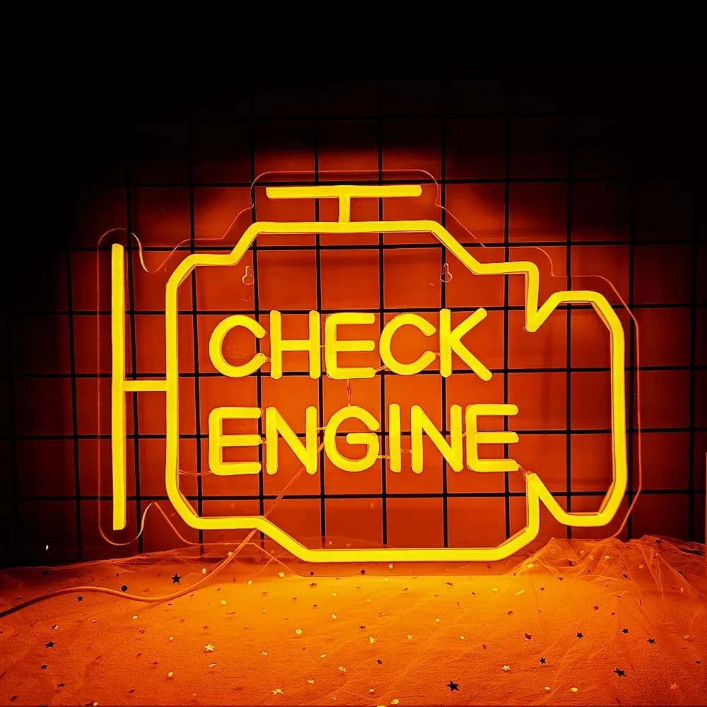 Luminária decorativa neon amarela Check Engine para parede estilo garagem com luz vibrante