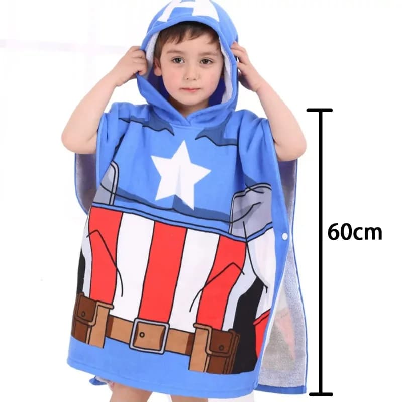 Toalha de banho infantil com capuz azul estilo Capitão América, algodão macio, 60cm