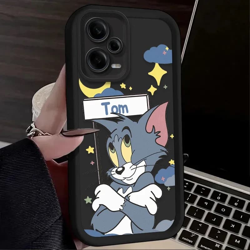 Capa para celular Xiaomi Redmi preta rígida com estampa Tom personagem Tom e Jerry