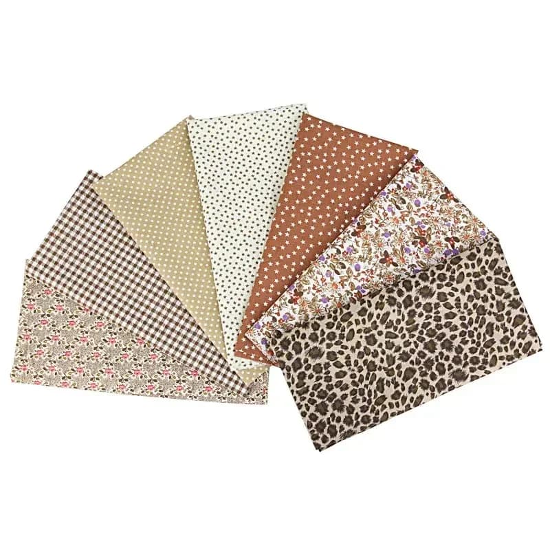 Kit tecido algodão patchwork quilting tons bege, marrom com estampas de poá, xadrez e animal print