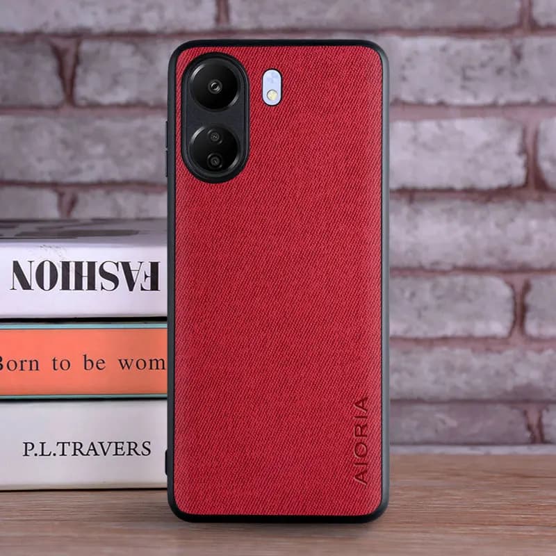 Capa para celular AIORIA vermelho com textura de couro sintético para Redmi 13C