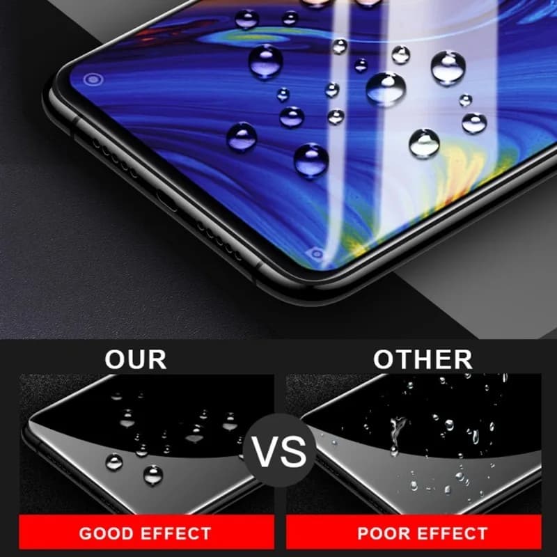 Protetor de tela 9D com efeito repelente à água comparado a outros protetores para smartphones Xiaomi