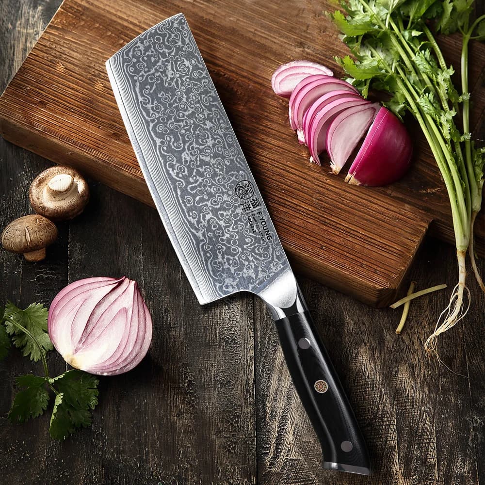 Faca Nakiri Japonesa Profissional F.YOUNG, 67 Camadas, Aço Damasco, 7 Polegadas