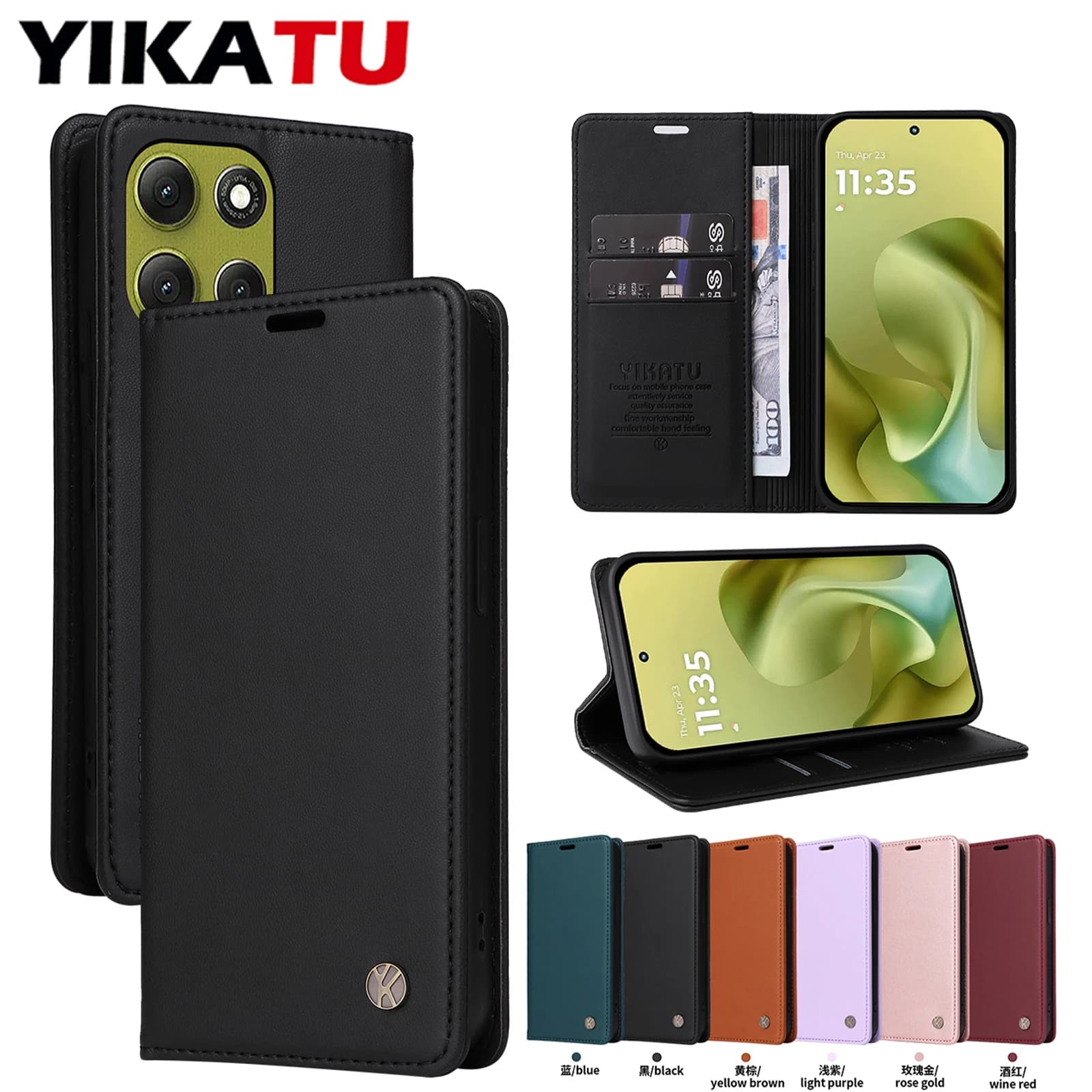 Capa de carteira preta para Motorola com múltiplas opções de cores