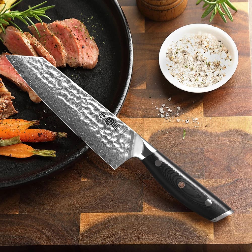 Faca de Chef Japonesa YIZEMA de 6 polegadas, Aço Damasco, Cabo Preto, para Carne e Vegetais
