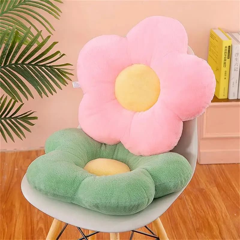 Almofada de pelúcia decorativa em formato de flor girassol rosa e verde macia 35cm