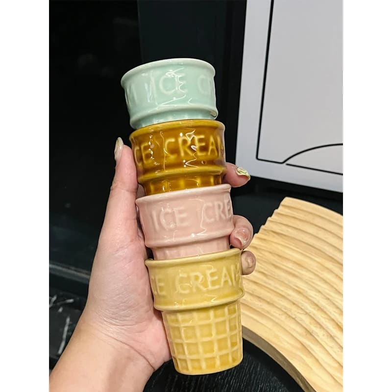 Tigela de Sobremesa de Cerâmica Estilo Coreano, Criativa, em Formato de Doce, Louça de Porcelana, Copo em Formato de Casquinha de Sorvete, Utensílios de Cozinha