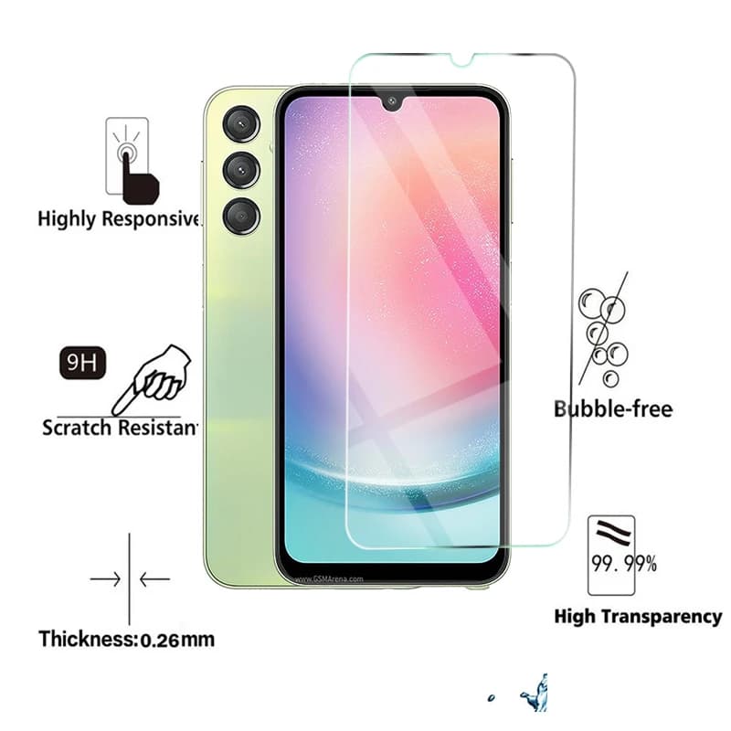 Vidro protetor para Samsung Galaxy A24, protetores de tela transparentes, quatro peças, fundo branco