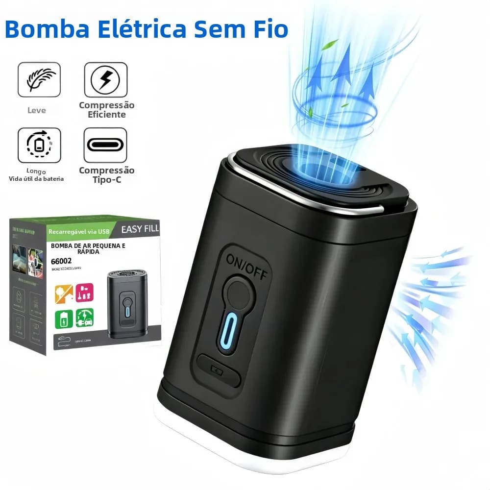 Bomba Elétrica Sem Fio Portátil com Luz Azul e Caixa de Informações