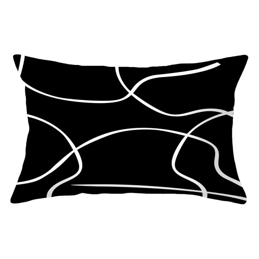 Travesseiro decorativo preto com linhas brancas curvas da linha Sweet And Lucky super macio