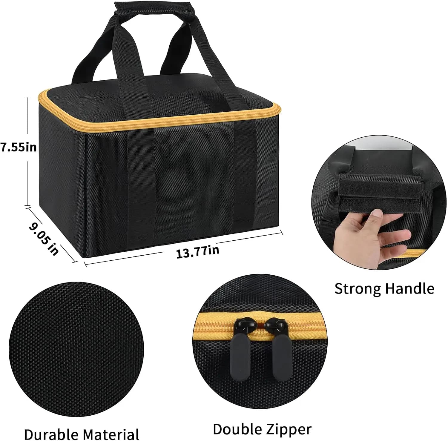 Bolsa para ferramentas DEWALT DCW220B preta e amarela com alça reforçada e zíper duplo