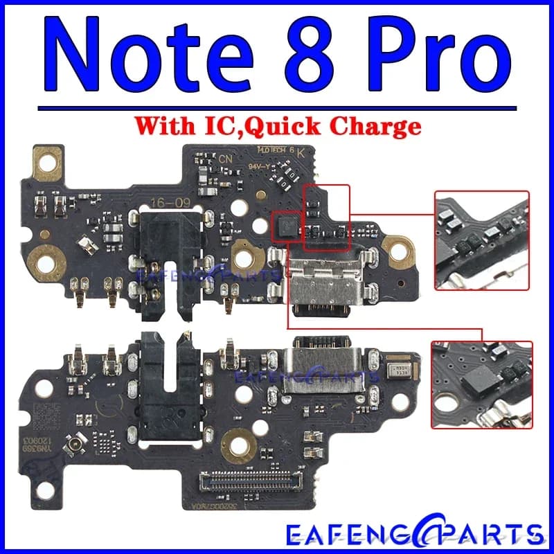 Placa de carregamento USB Xiaomi Redmi Note 8 Pro com conector e IC para carga rápida