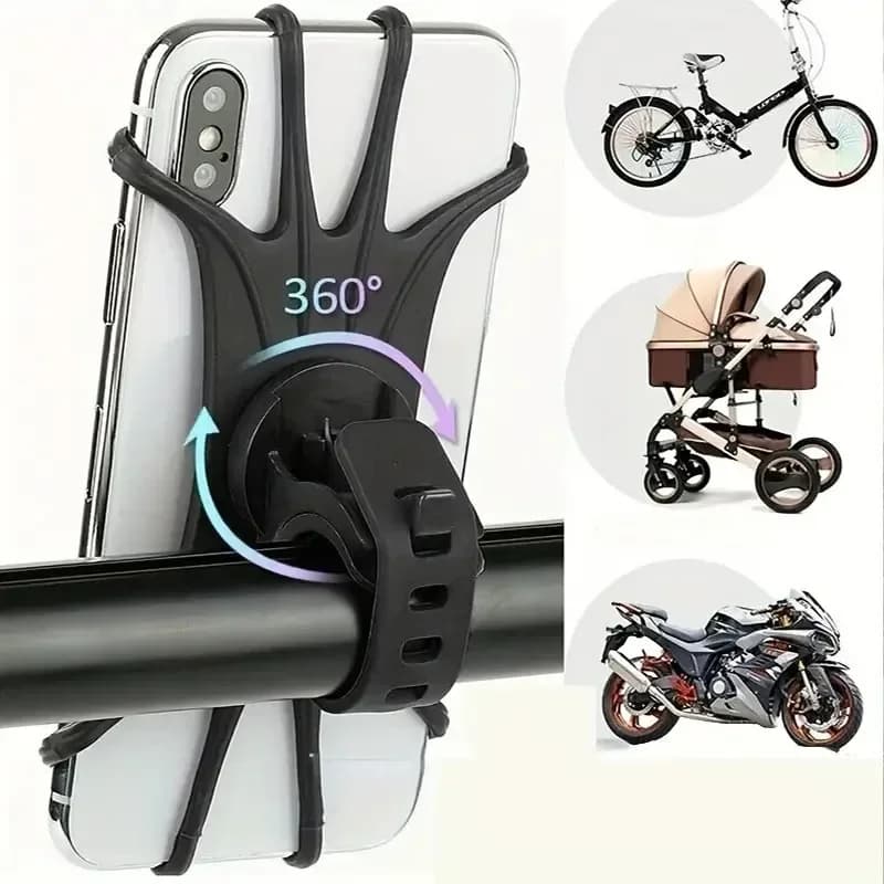 Suporte de silicone rotativo 360 graus para celular, bicicleta, carrinho de bebê e motocicleta