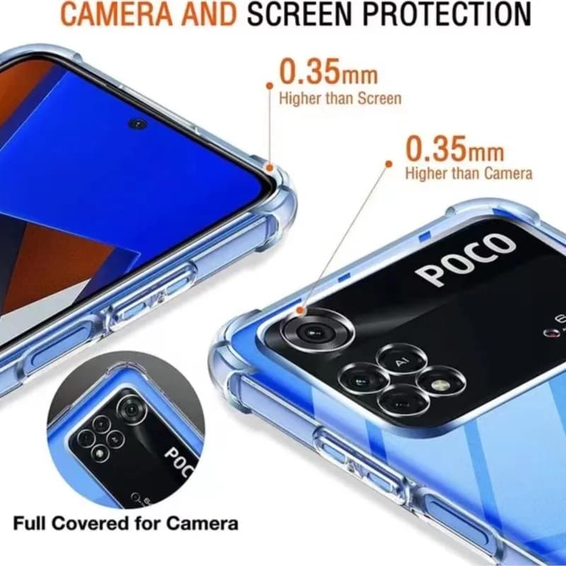 Capa azul para celular Xiaomi POCO com proteção de câmera e tela 0.35mm em silicone air-bag