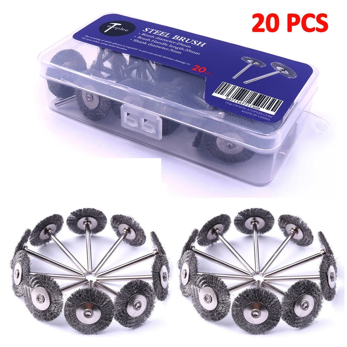 20 peças escovas de arame de aço 25mm para Dremel