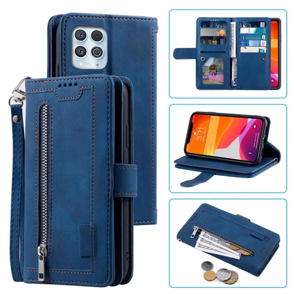 Carteira de 9 cartões para motorola moto g100, com slot para cartão, zipper, flip, Folio, com pulseira, para moto g100