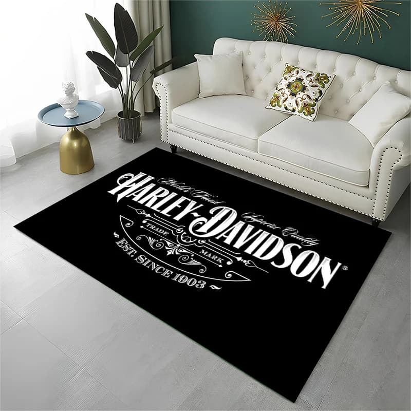 Tapete Harley-Davidson preto com logo vintage para sala de estar