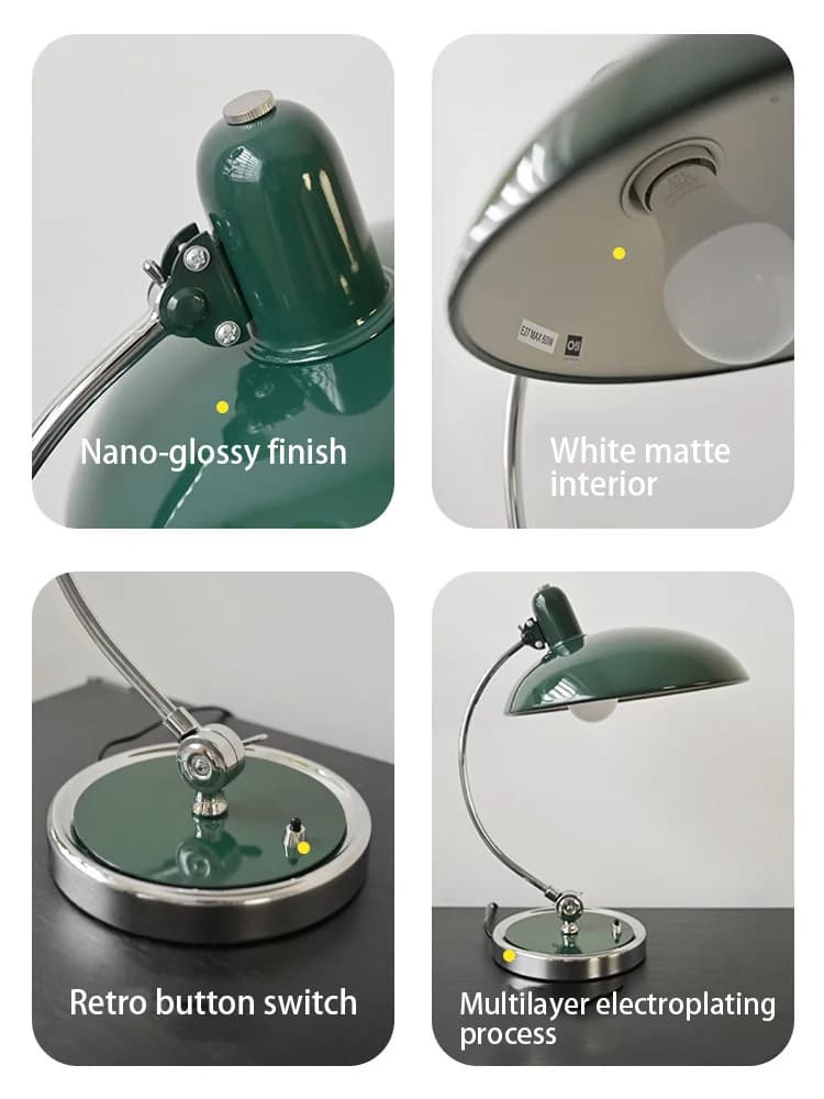 Luminária de Mesa Ajustável Moderna Bauhaus, Luz de Leitura Minimalista Vintage para Escritório, Estudo, Quarto, Proteção para os Olhos