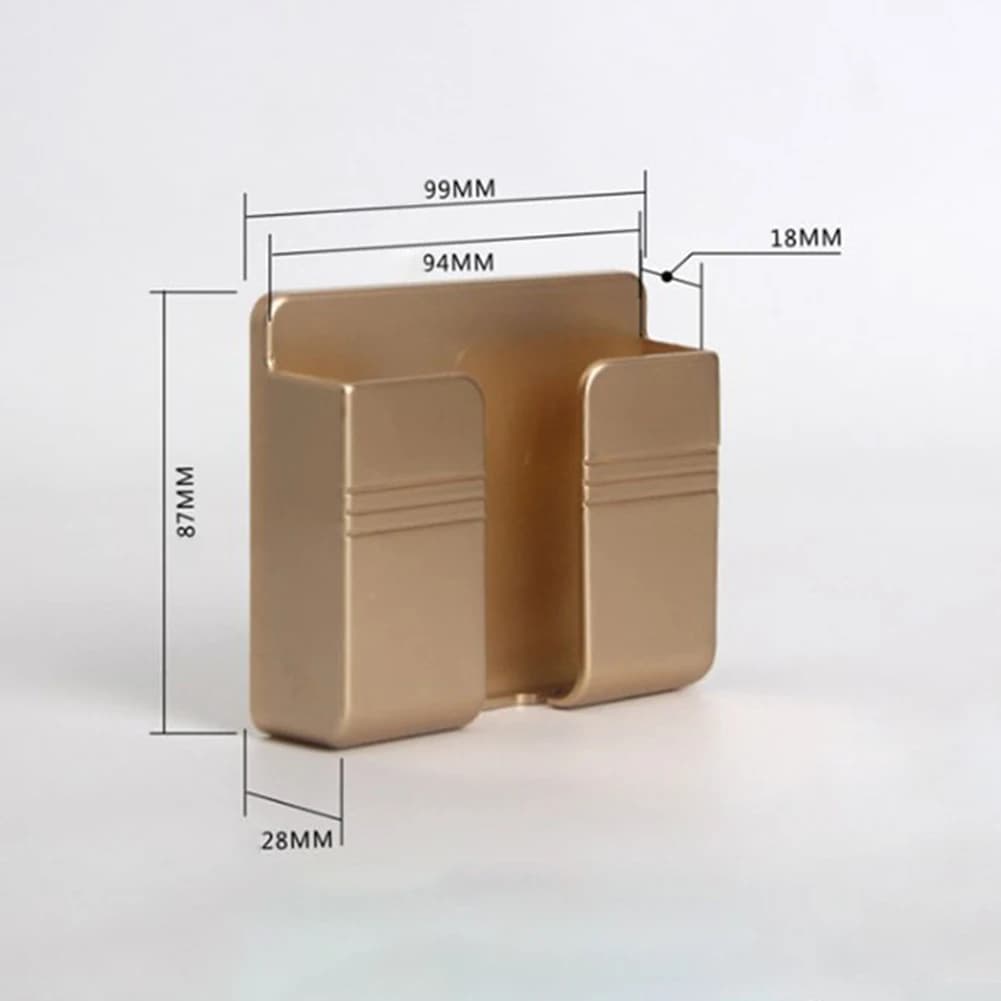 Suporte de parede para celular organizador de carregamento dourado, dimensões compactas e design funcional