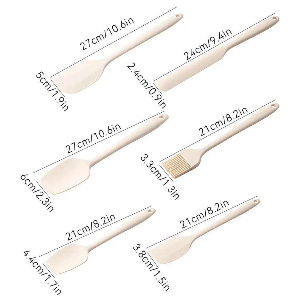 Conjunto de espátulas de silicone branco antiaderente, 6 peças, para cozinhar, assar e misturar