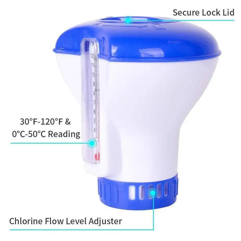 Copo Flutuante para Piscina com Termômetro, Dispensador Químico de Cloro Flutuante para Limpeza e Esterilização