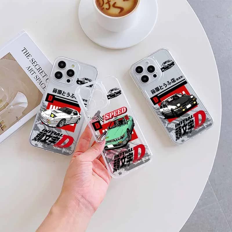 Capas de telefone transparentes com design de corrida de carros Initial D para Xiaomi Redmi.