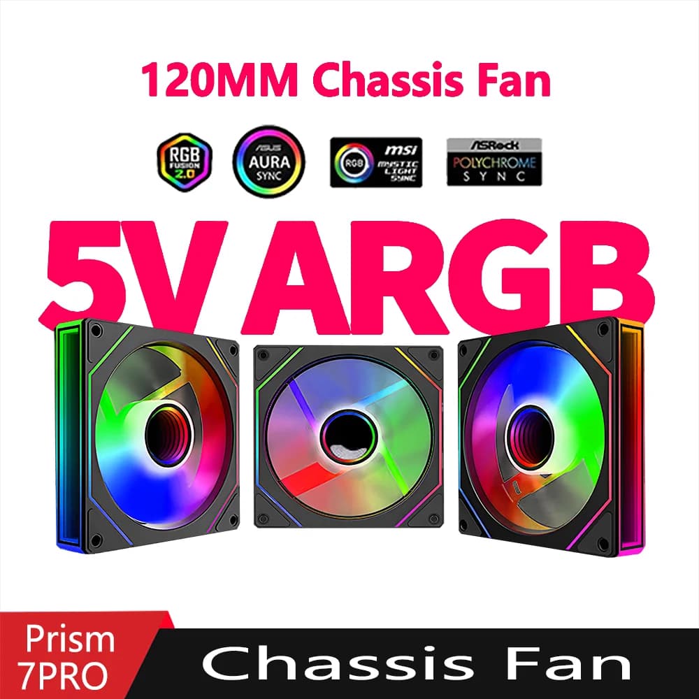 PRISM 7PRO ventilador 120mm ARGB Case Fan 1800RPM 4PIN PWM Ventilador de resfriamento silencioso de grande capacidade 5V3PIN ventiladores para pc