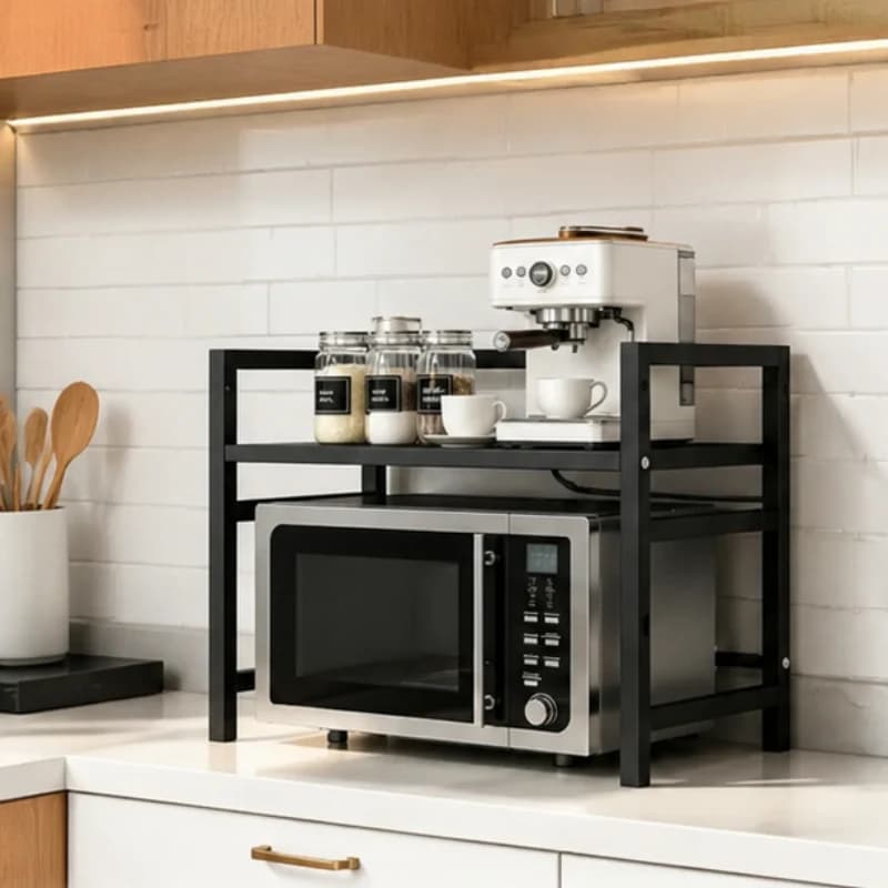 Prateleira de Cozinha Metálica Desmontável e Expansível, Suporte Ajustável para Micro-ondas, Organizador Multifuncional para Armazenamento de Temperos