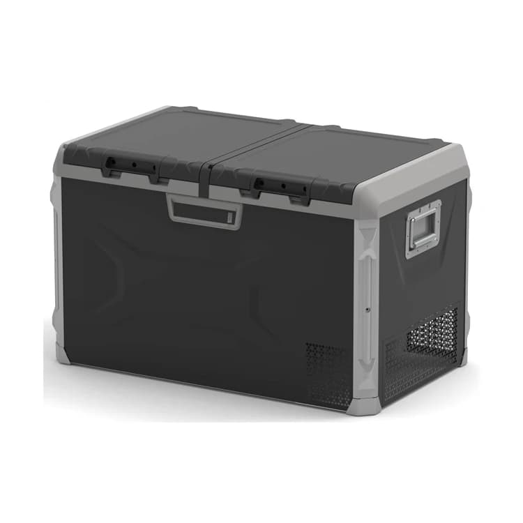 Mini geladeira portátil preta e cinza para carro, refrigerador com compressor, freezer portátil para viagens, camping e RV