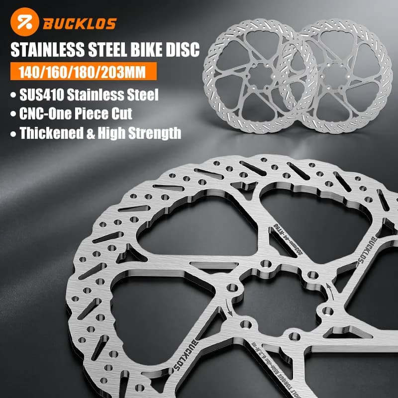 Disco de freio de bicicleta em aço inoxidável BUCKLOS, design CNC de uma peça, alta resistência, 140/160/180/203mm