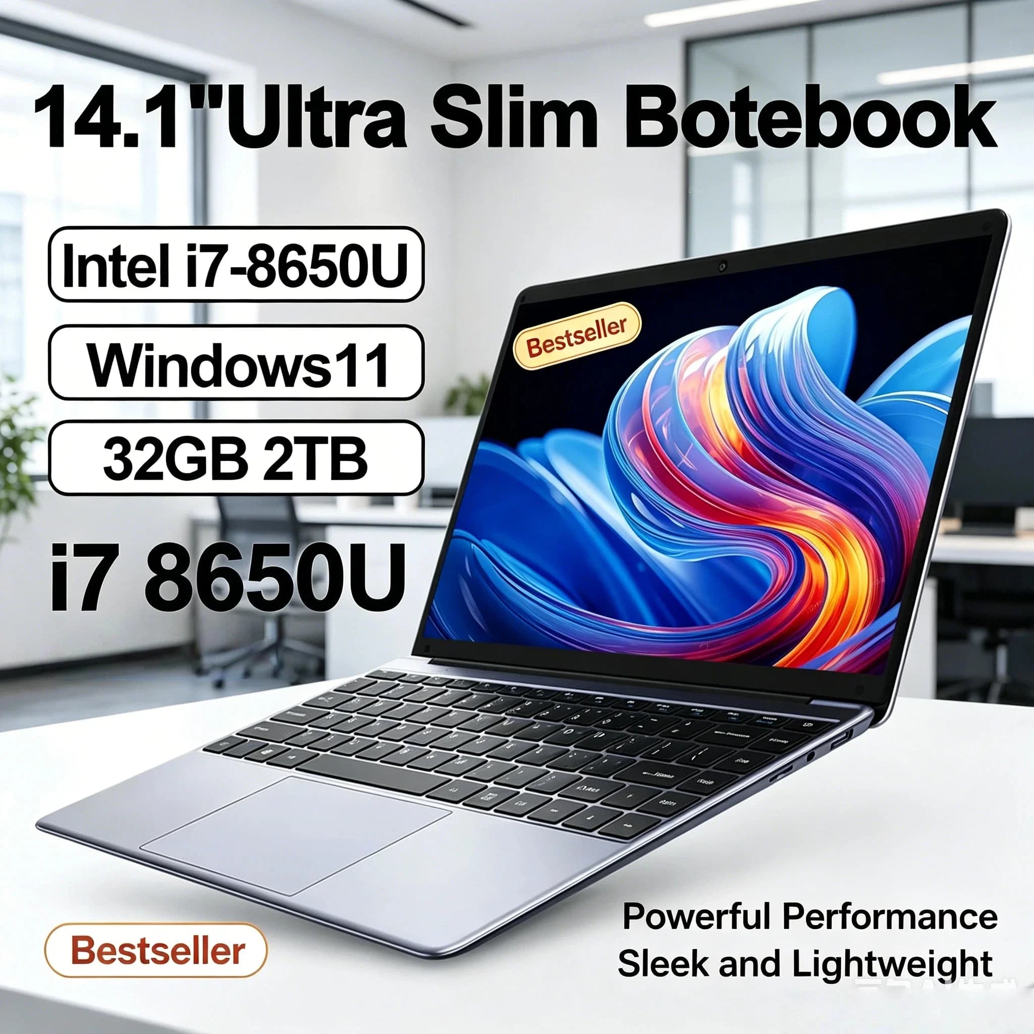 Laptop Ultra Slim 14.1 Polegadas 32GB RAM 2TB SSD Intel Core i7 8650U Windows 11
