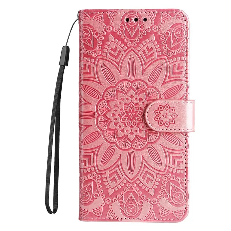 Capa flip azul para Motorola Moto G06 com design floral em relevo