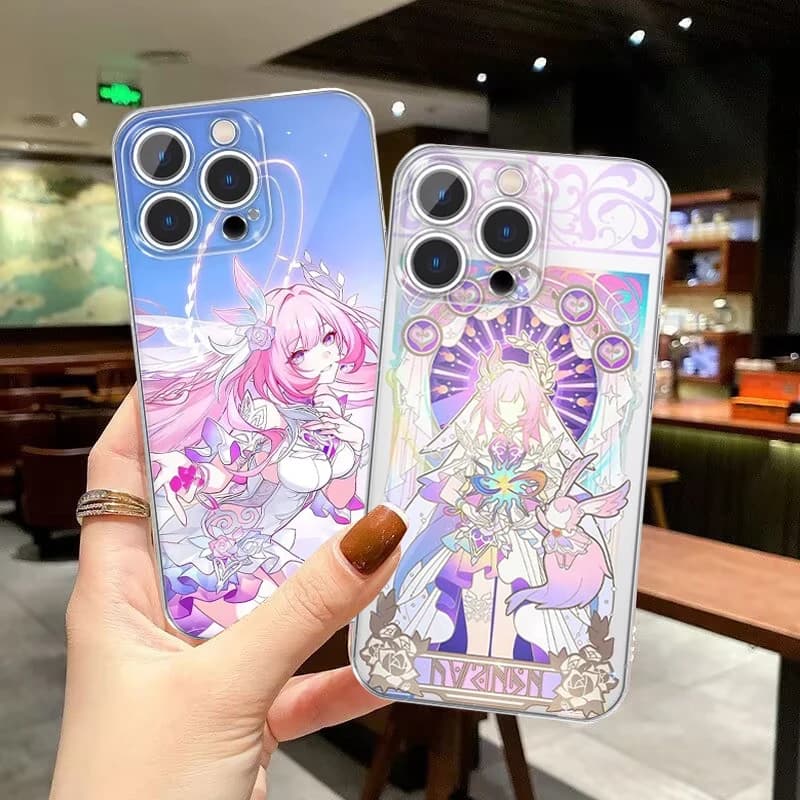 Capa para celular transparente com design Cyrene Honkai Star Rail rosa e azul para Xiaomi Redmi Note e C Series