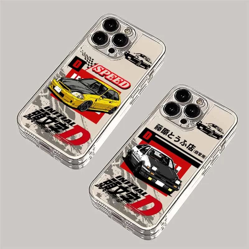 Capa para celular Xiaomi Redmi Note transparente com design Initial D, carros amarelo e preto, detalhes em vermelho e preto