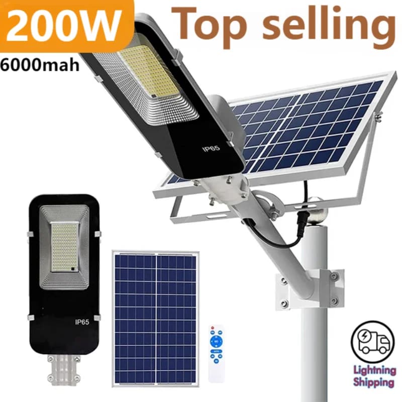 200w poderosa luz solar ao ar livre luz de rua solar 6000mah à prova dwaterproof água automático do anoitecer ao amanhecer luz de rua para garagem jardim