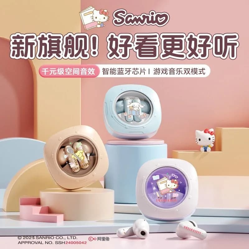 Fones de ouvido intra-auriculares sem fio Cinnamoroll da Sanrio em caixa azul