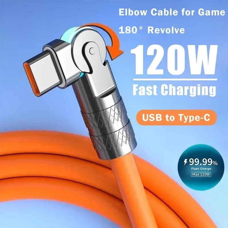 Cabo USB tipo C de carregamento rápido 120W 7A com rotação de 180 graus para jogos, para carregador de celular Xiaomi Redmi Honor