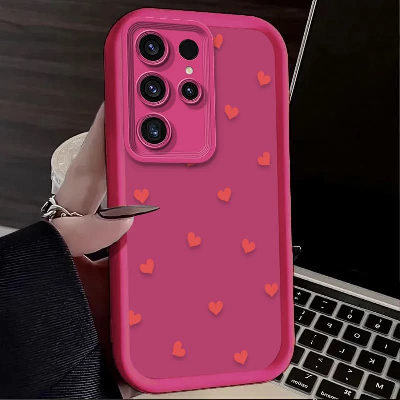 Capa de Telefone Pequena em Forma de Coração Preto para Samsung Galaxy S24 S25 S23 Ultra S22 S21 Plus FE A36 A56 A26 A16 A06 A15 A25 A35 A55 5G